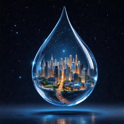 Primary subject: A large, clear glass globe with a cityscape inside.

Setting/background: The cityscape is a nighttime view of a city, with buildings and lights illuminating the scene.

Visual style: The image is a digital artwork, featuring a 3D cityscape inside a glass globe.

Colors and mood: The colors in the image are predominantly blue and white, with the cityscape providing a sense of depth and atmosphere.